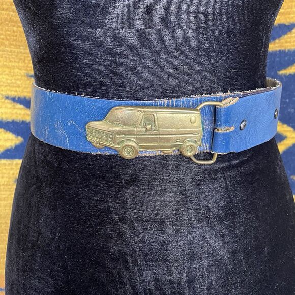 Vintage 70’s Dodge Van Brass Buckled Blue Smitty’s Leather Belt. Van Life.